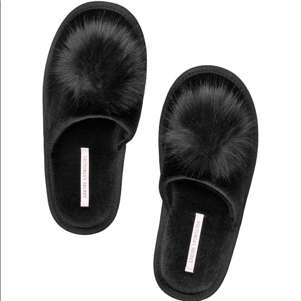 Victoria’s Secret black fluffy slippers!
